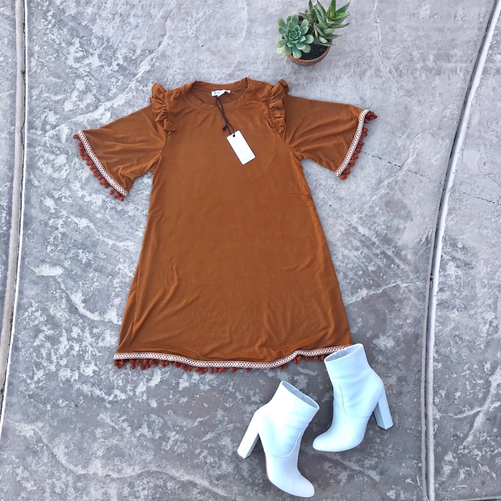 Tan Dress with Pom Pom 💕 - Picture 2 of 4